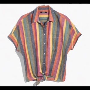 Madewell courier Tie-front shirt in rainbow stripe
